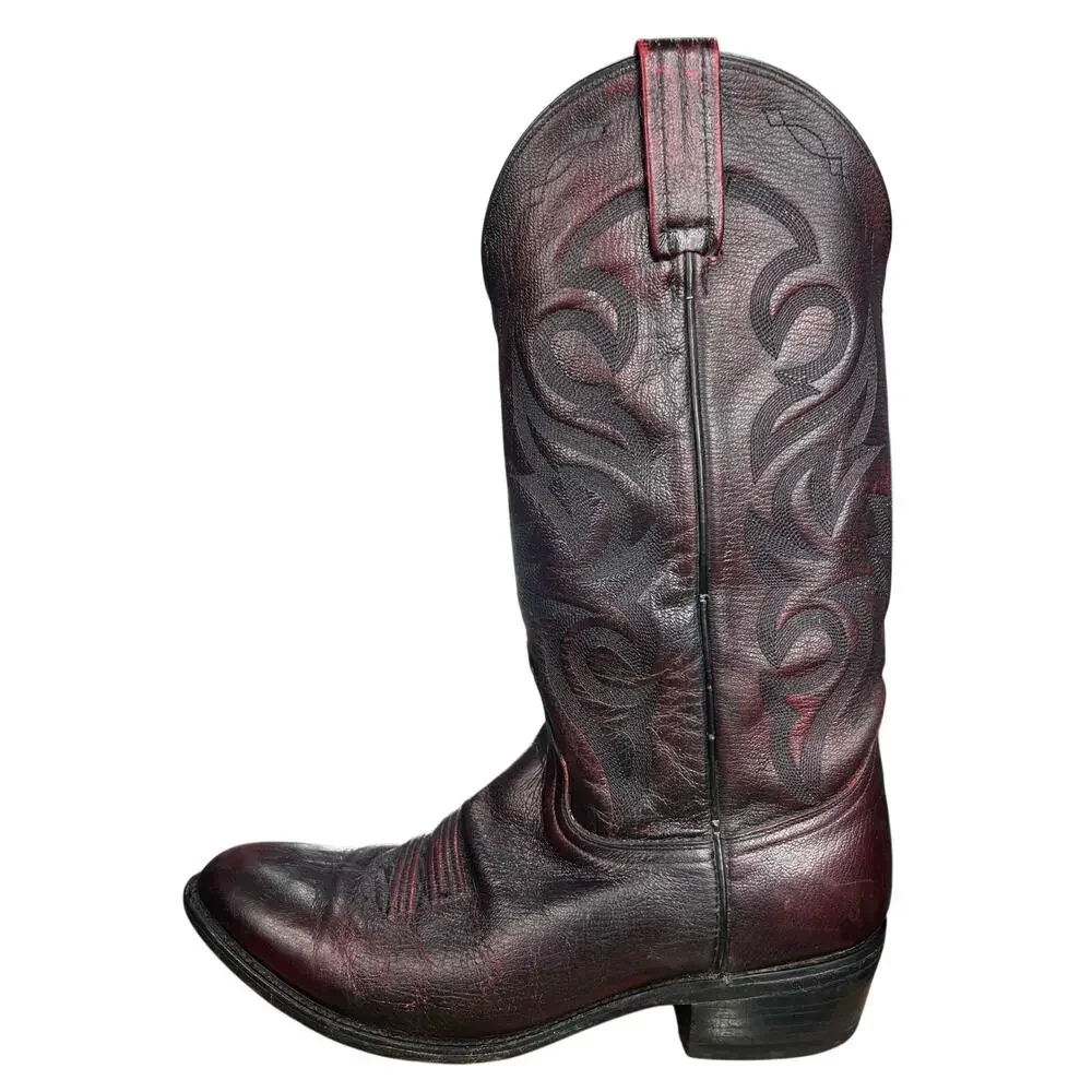 Vintage Dan Post Men’s Blackcherry Leather Western Cowboy Boots Size 10 D